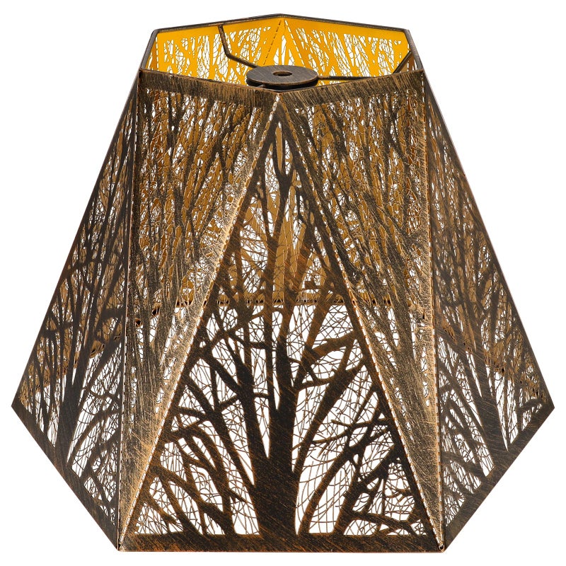 ALUCSET Etched Metal Lampshade, Hexagonal Lamp Shade with Antique Bronze Exterior&Gold-plated Interior, 7" Top x 13.8" Bottom x 9.5" Height, Spider Fitter - Image 1