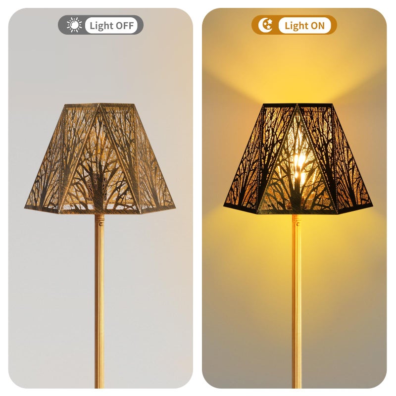 ALUCSET Etched Metal Lampshade, Hexagonal Lamp Shade with Antique Bronze Exterior&Gold-plated Interior, 7" Top x 13.8" Bottom x 9.5" Height, Spider Fitter - Image 4
