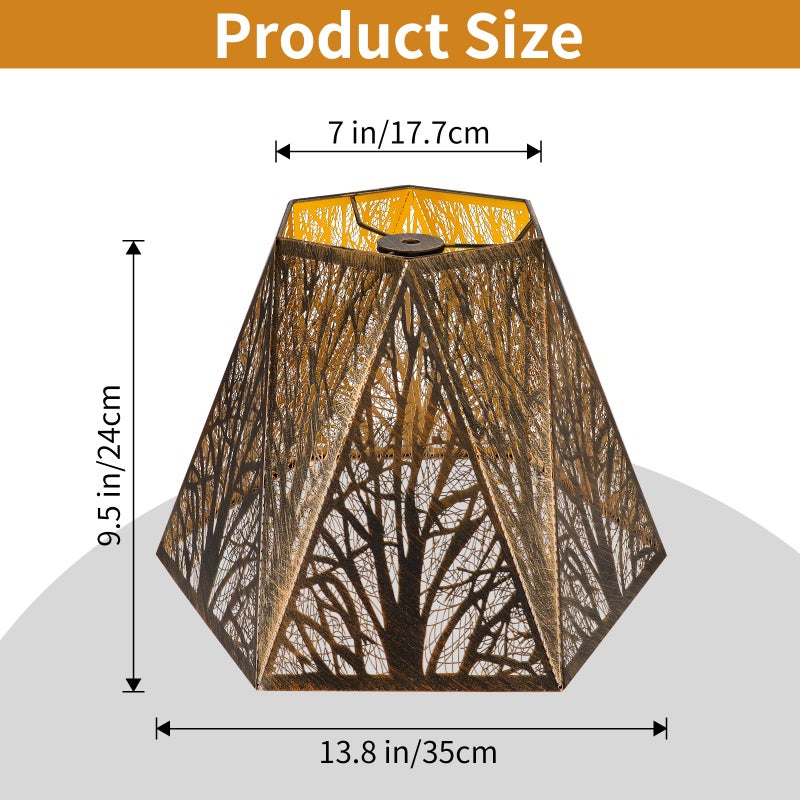 ALUCSET Etched Metal Lampshade, Hexagonal Lamp Shade with Antique Bronze Exterior&Gold-plated Interior, 7" Top x 13.8" Bottom x 9.5" Height, Spider Fitter - Image 5