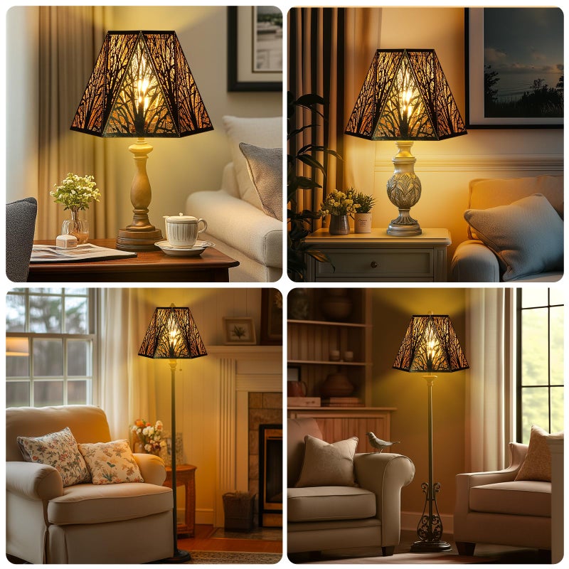 ALUCSET Etched Metal Lampshade, Hexagonal Lamp Shade with Antique Bronze Exterior&Gold-plated Interior, 7" Top x 13.8" Bottom x 9.5" Height, Spider Fitter - Image 3
