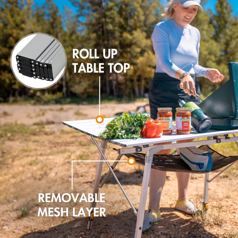 PORTAL Camping Table Portable Foldable with Adjustable Legs, Aluminum Folding Table Roll Up Table with Carrying Bag for Outdoor, Beach, Picnic, Backyards, BBQ and Party, Silver, Big - Image 3