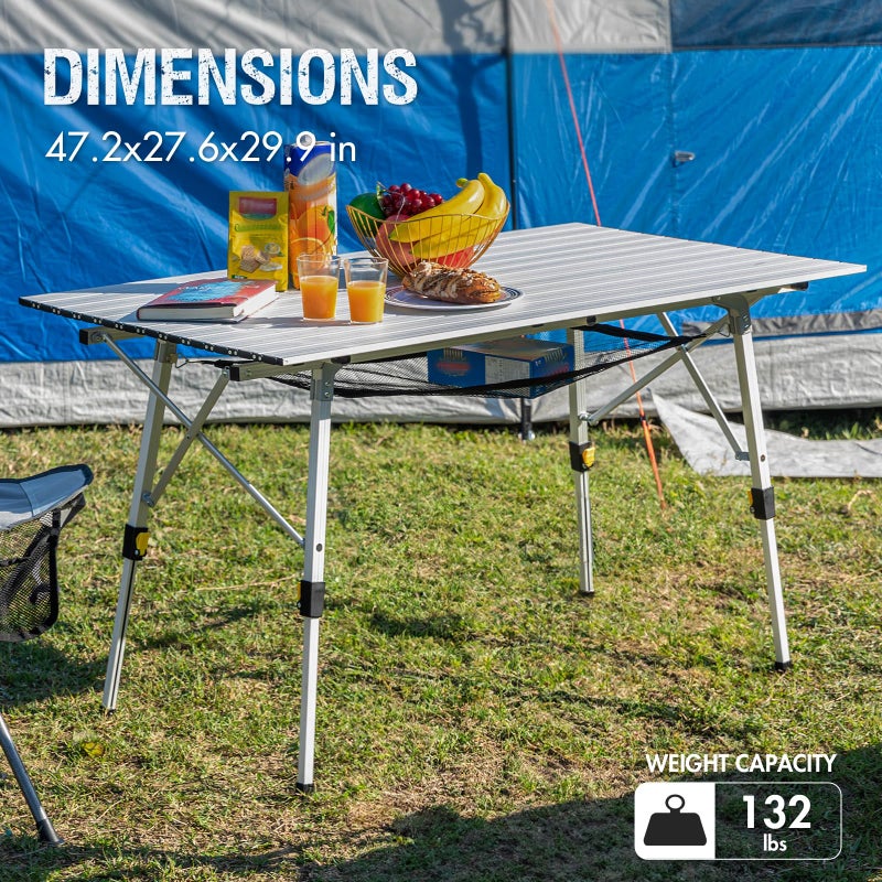 PORTAL Camping Table Portable Foldable with Adjustable Legs, Aluminum Folding Table Roll Up Table with Carrying Bag for Outdoor, Beach, Picnic, Backyards, BBQ and Party, Silver, Big - Image 4