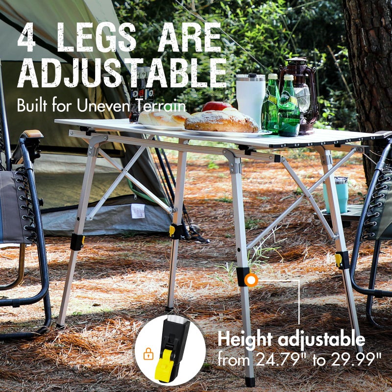 PORTAL Camping Table Portable Foldable with Adjustable Legs, Aluminum Folding Table Roll Up Table with Carrying Bag for Outdoor, Beach, Picnic, Backyards, BBQ and Party, Silver, Big - Image 5