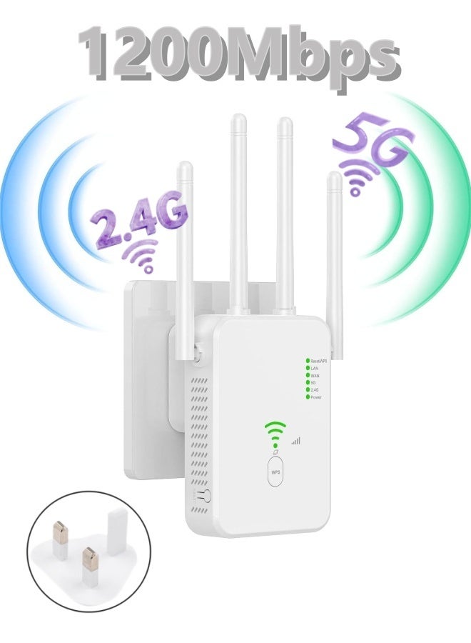 1200Mbps اللاسلكي واي فاي مكرر واي فاي إشارة تعزيز مزدوج النطاق 2.4G 5G واي فاي توسيع 802.11ac جيجابيت واي فاي مضخم WPS الراوتر ، AC1200 - Image 1