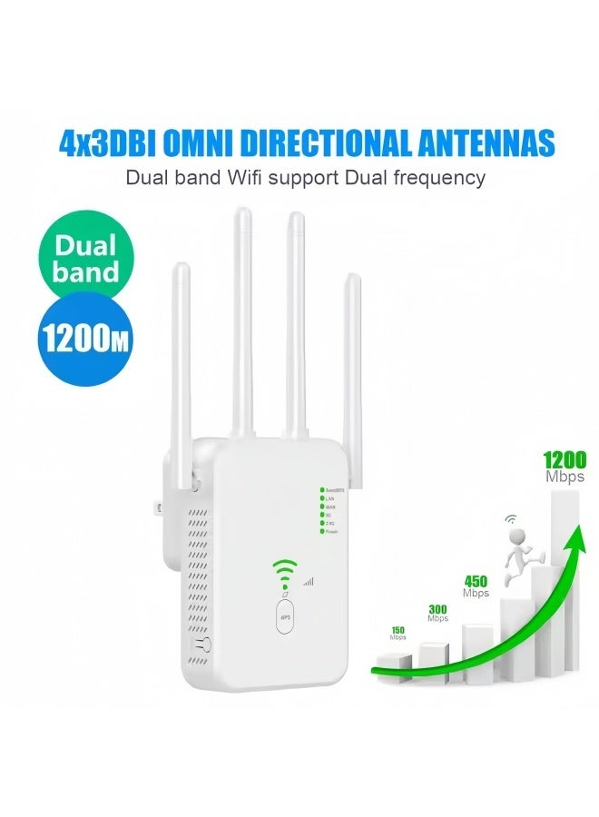 1200Mbps اللاسلكي واي فاي مكرر واي فاي إشارة تعزيز مزدوج النطاق 2.4G 5G واي فاي توسيع 802.11ac جيجابيت واي فاي مضخم WPS الراوتر ، AC1200 - Image 2