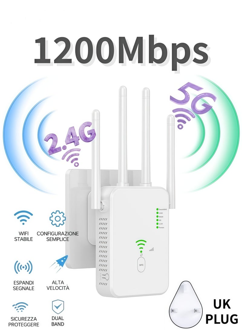 1200Mbps اللاسلكي واي فاي مكرر واي فاي إشارة تعزيز مزدوج النطاق 2.4G 5G واي فاي توسيع 802.11ac جيجابيت واي فاي مضخم WPS الراوتر ، AC1200 - Image 1