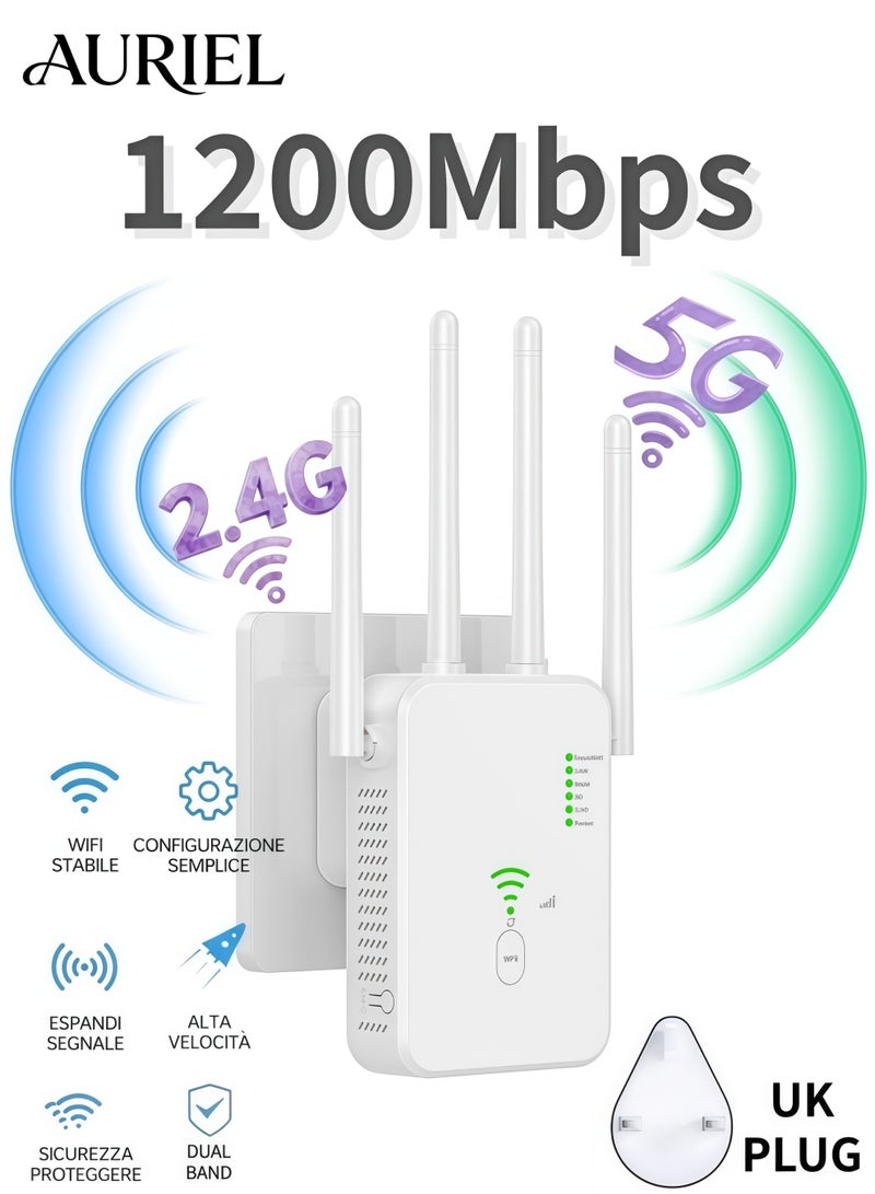 AURIEL 1200Mbps Wireless WiFi Repeater Wifi Signal Booster Dual Band 2.4G 5G WiFi Extender 802.11ac Gigabit WiFi Amplifier WPS Router, AC1200 - Image 1