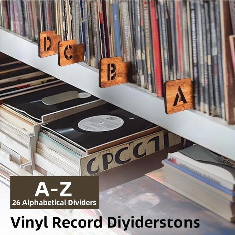 Jxueych Vinyl Record Dividers - Alphabetical A-Z Wooden Record Holder Organizer Guides - Image 3