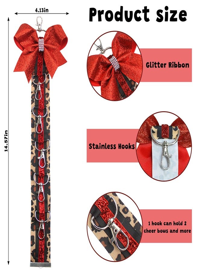 Blinket Red Cheer Bow Keychain Holder for Backpack - Leopard Print Glitter Bow Hanging Chain with Hooks - Cheer Bow Organizer Strap Cheer Gifts Bow Holder Teen s Cheerleading Team Sports Gift - Image 2
