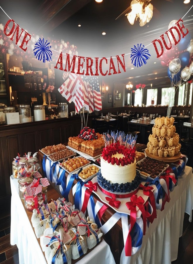 Yotawebery One American Dude Banner, Patriotic Theme First Birthday Decorations, 4th of July Independence Day Memorial Day Party Decorations, Red and Blue Glitter - Image 4