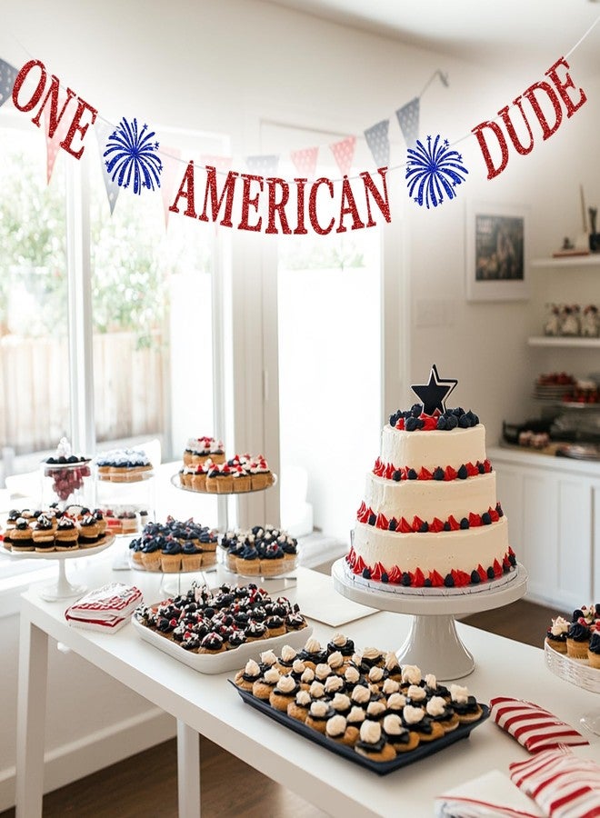 Yotawebery One American Dude Banner, Patriotic Theme First Birthday Decorations, 4th of July Independence Day Memorial Day Party Decorations, Red and Blue Glitter - Image 5