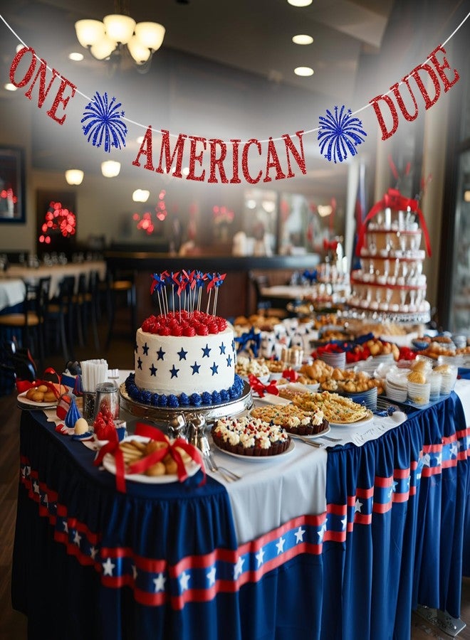 Yotawebery One American Dude Banner, Patriotic Theme First Birthday Decorations, 4th of July Independence Day Memorial Day Party Decorations, Red and Blue Glitter - Image 3