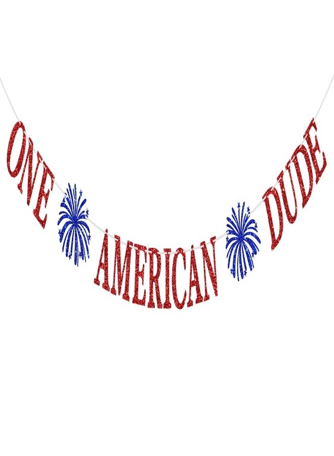 Yotawebery One American Dude Banner, Patriotic Theme First Birthday Decorations, 4th of July Independence Day Memorial Day Party Decorations, Red and Blue Glitter - Image 1