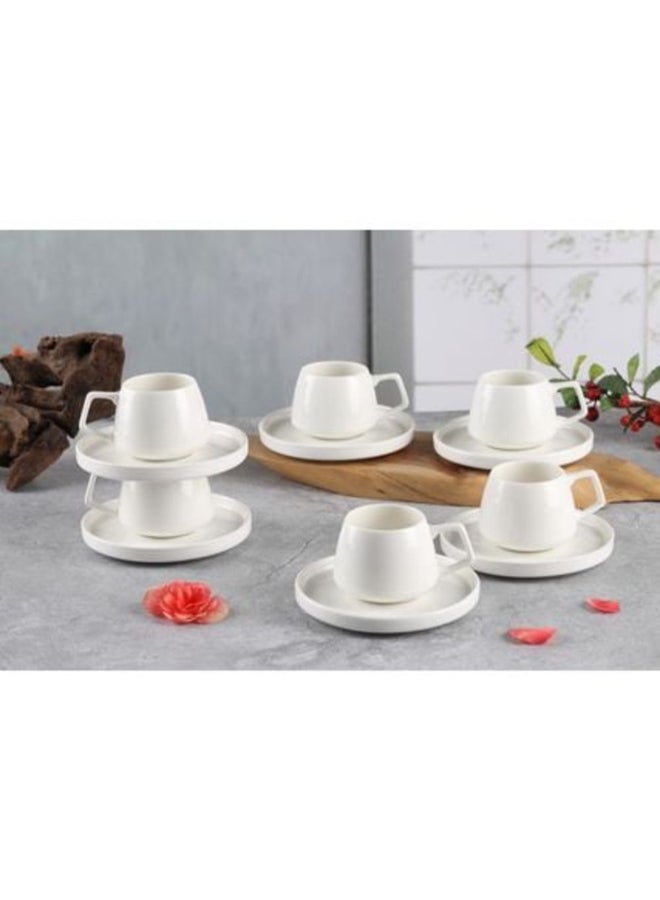 Shallow White Coffee Cup & Saucer Set for Serving - Image 1