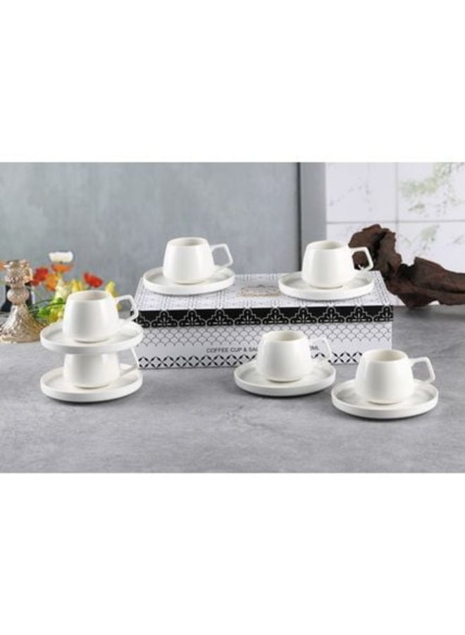 Shallow White Coffee Cup & Saucer Set for Serving - Image 2
