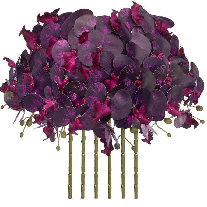 32 INCH ARTIFICIAL PHALAENOPSIS FLOWERS 6 PCS ARTIFICIAL ORCHID FLOWERS STEM PLANTS FOR HOME DCOR DARK PURPLE