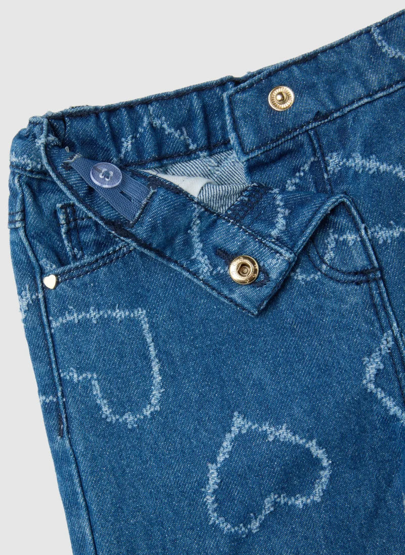 Ovs GIRLS' PURE COTTON BLUE WIDE LEG JEANS WITH HEARTS