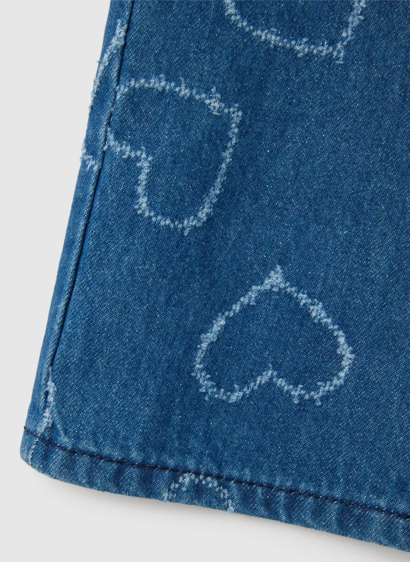 Ovs GIRLS' PURE COTTON BLUE WIDE LEG JEANS WITH HEARTS