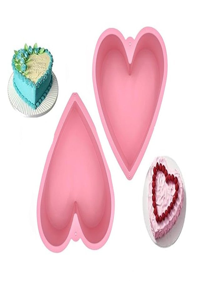 JNXHON Nonstick Silicone Heart Cake Mold, Heart Cake Pan Set for Brownies, Food Grade Silicone, Nonstick Easy Clean, Freezer, Microwave and Oven Safe, Pink, 9 Inch - Image 1