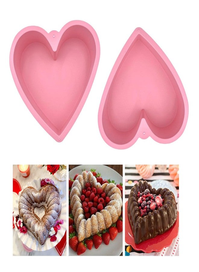 JNXHON Nonstick Silicone Heart Cake Mold, Heart Cake Pan Set for Brownies, Food Grade Silicone, Nonstick Easy Clean, Freezer, Microwave and Oven Safe, Pink, 9 Inch - Image 2