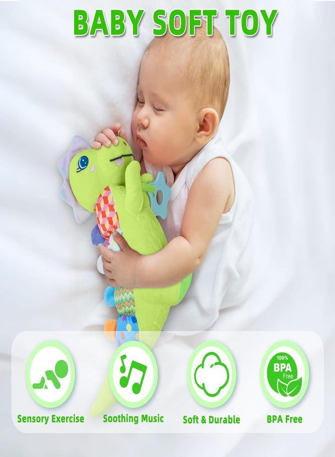 Ryotagift Baby Dino Musical Stuffed Animal Toys for 0-3-6-9-12 Months，Infant Dinosaur Tummy Time Toys with Crinkle Sound Paper,Teether，Textures & Rattles for Newborn Boys Girls Birthday Gifts，Green - Image 4