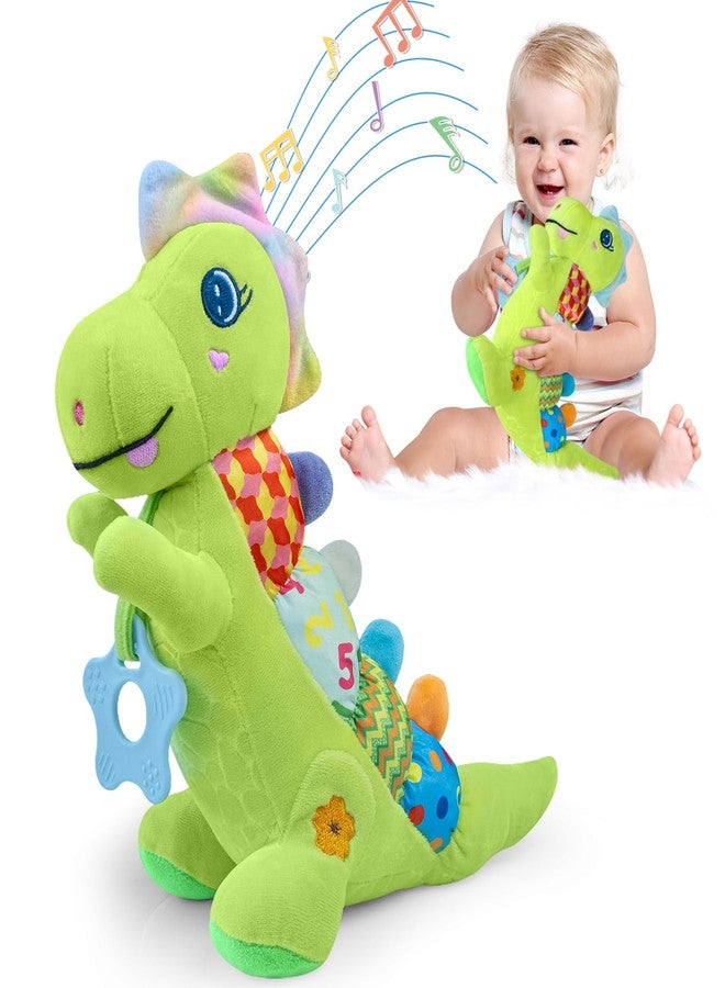 Ryotagift Baby Dino Musical Stuffed Animal Toys for 0-3-6-9-12 Months，Infant Dinosaur Tummy Time Toys with Crinkle Sound Paper,Teether，Textures & Rattles for Newborn Boys Girls Birthday Gifts，Green - Image 1