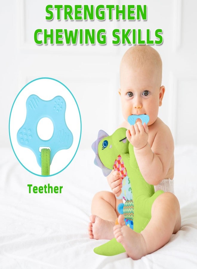 Ryotagift Baby Dino Musical Stuffed Animal Toys for 0-3-6-9-12 Months，Infant Dinosaur Tummy Time Toys with Crinkle Sound Paper,Teether，Textures & Rattles for Newborn Boys Girls Birthday Gifts，Green - Image 3
