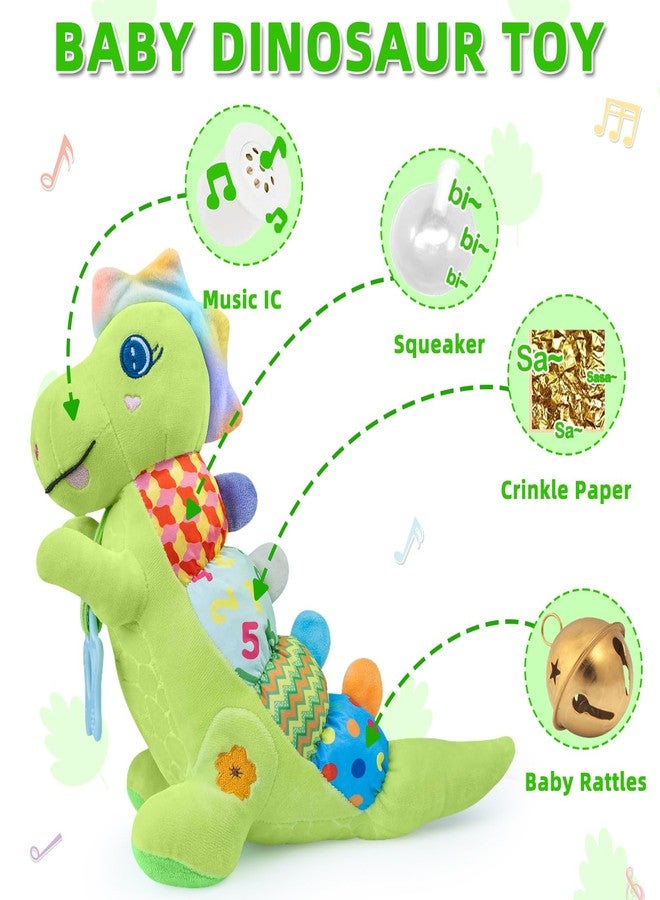 Ryotagift Baby Dino Musical Stuffed Animal Toys for 0-3-6-9-12 Months，Infant Dinosaur Tummy Time Toys with Crinkle Sound Paper,Teether，Textures & Rattles for Newborn Boys Girls Birthday Gifts，Green - Image 5