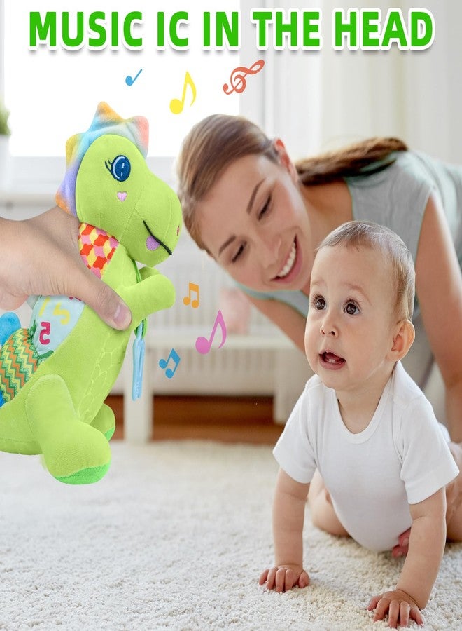 Ryotagift Baby Dino Musical Stuffed Animal Toys for 0-3-6-9-12 Months，Infant Dinosaur Tummy Time Toys with Crinkle Sound Paper,Teether，Textures & Rattles for Newborn Boys Girls Birthday Gifts，Green - Image 2