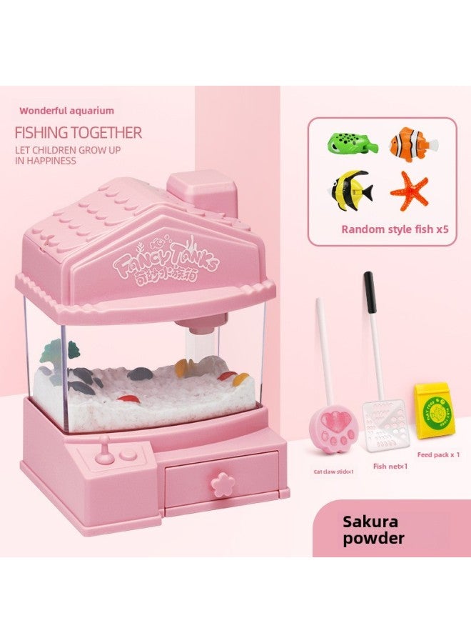 Children's Simulation Fish Tank Toy Electric Mini Aquarium Light Fishing Children's Toy Shaking Sound Generation-Color:Sakura Powder - Image 1