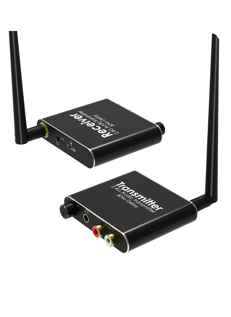 Excefore - 2.4GHz Wireless Audio Transmitter Receiver, 165 ft Long Range Low Latency Audio Adapter with Volume Control for Subwoofer, Powered Speaker, Soundbar, RCA or 3.5mm Jack Input/Output - Image 1