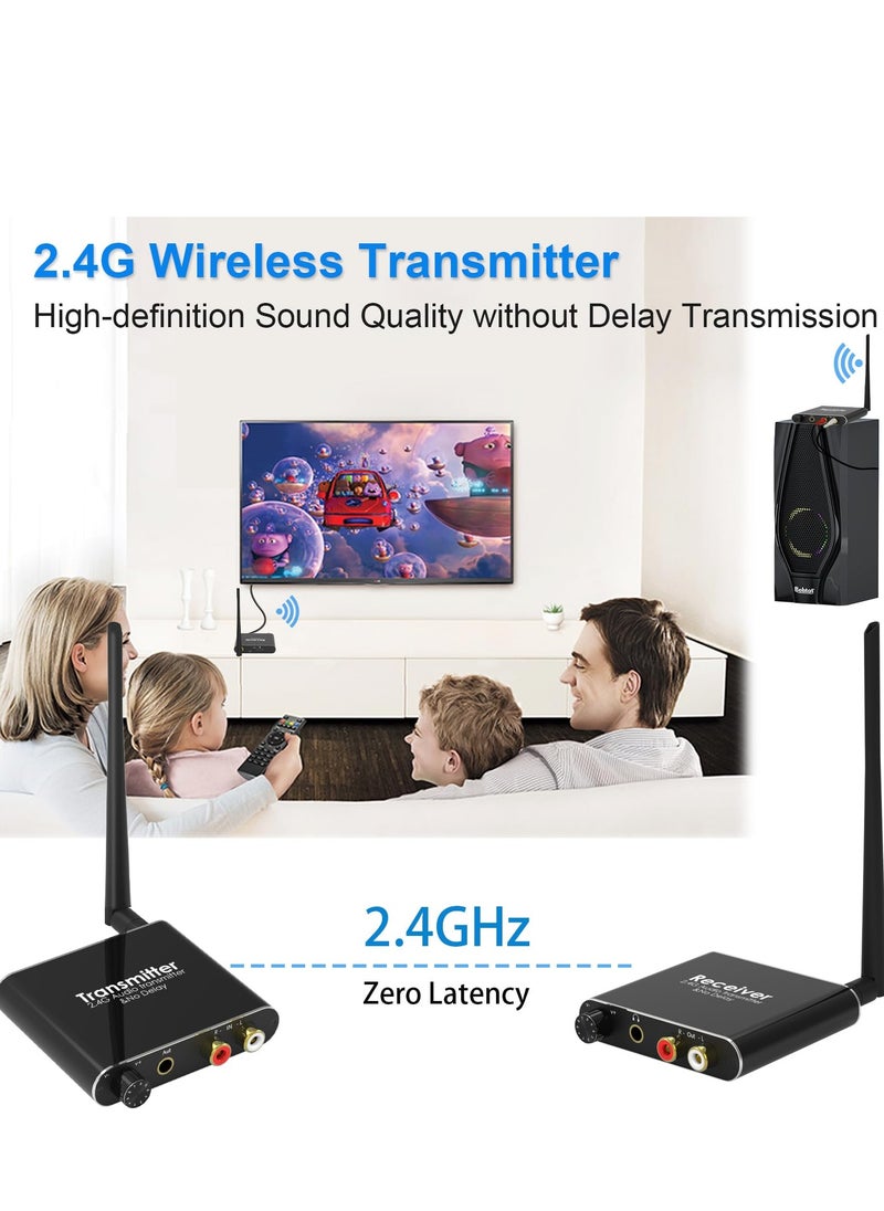 Excefore - 2.4GHz Wireless Audio Transmitter Receiver, 165 ft Long Range Low Latency Audio Adapter with Volume Control for Subwoofer, Powered Speaker, Soundbar, RCA or 3.5mm Jack Input/Output - Image 1