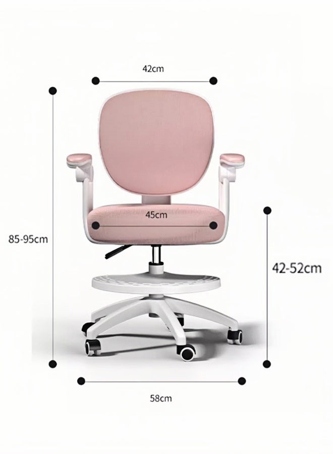 HQ-GAMING Kids Ergonomic Study Chair, Kids' Armchairs, Computer Desk Chair, Swivel Task Office Chair Home Children Study Chair with Adjustable Height & Lumbar Support Footrest Universal Wheel (Pink) - Image 2