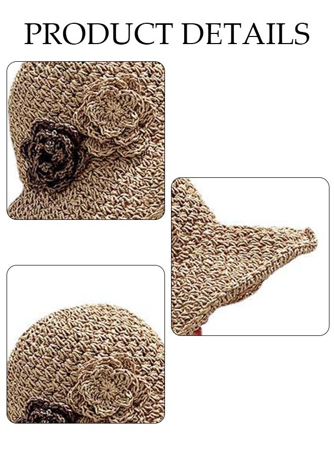 DUNISO - Women's Foldable Sun Straw Hat With Flowers Summer Wide Brim Roll Up Beach Cap Summer Solid Travel Beach Cap UV Protection UPF50+ for Vacation Outdoor Activities - Image 1