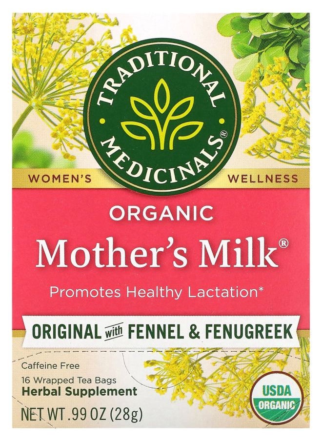 Traditional Organic Mother'S Milk Original With Fennel And Fenugreek Caffeine Free 16 Wrapped Tea Bags 0.99 Oz 28 G 