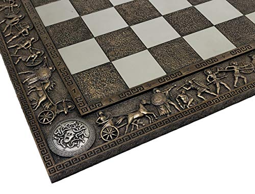 HPL 17 Greek Mythology Chess Board 1 58 inch Square Bronze and Pewter Color Medusa - Image 1