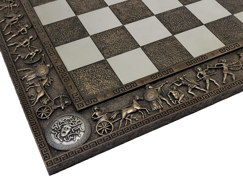 HPL 17 Greek Mythology Chess Board 1 58 inch Square Bronze and Pewter Color Medusa - Image 3