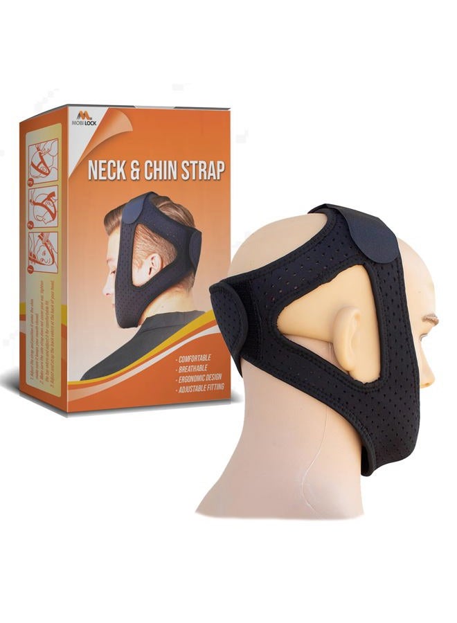 Mobi Lock Chin & Neck Strap - Soft, Breathable Neoprene Anti-Snore Sleep Strap - Sleeping Aids For Men & Women - Adjustable Hook & Loop Closure - Black - by Mobi Lock. - Image 1