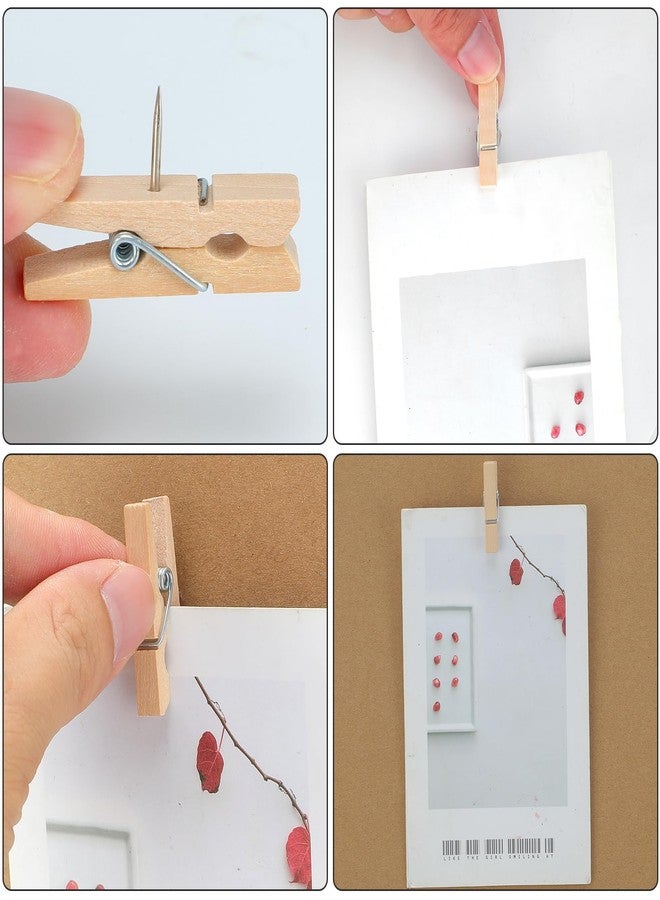 Senkary 60 Pieces Push Pins with Wooden Clips, Natural Wood Clothespin Pushpins Cute Decorative Thumb Tacks for Cork Board, Bulletin Board, Photos, Crafts, Classroom Office - Image 5