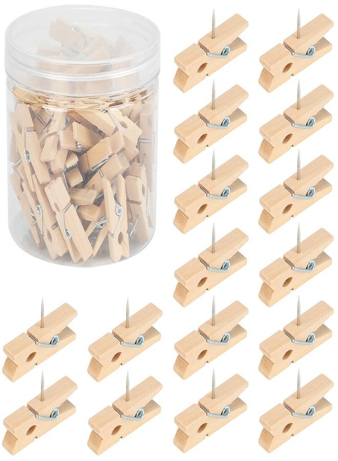 Senkary 60 Pieces Push Pins with Wooden Clips, Natural Wood Clothespin Pushpins Cute Decorative Thumb Tacks for Cork Board, Bulletin Board, Photos, Crafts, Classroom Office - Image 1