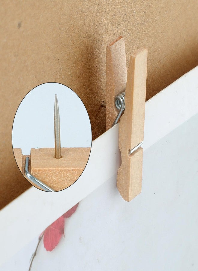 Senkary 60 Pieces Push Pins with Wooden Clips, Natural Wood Clothespin Pushpins Cute Decorative Thumb Tacks for Cork Board, Bulletin Board, Photos, Crafts, Classroom Office - Image 4