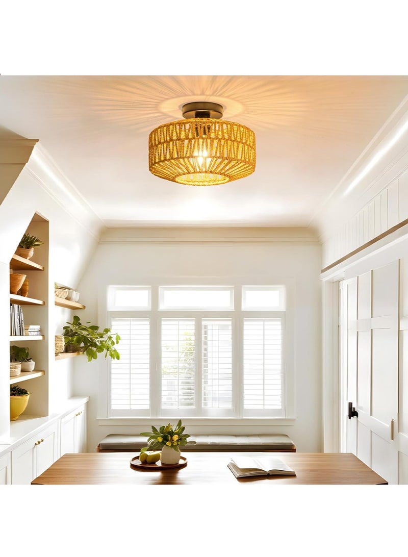 ليون هوم مصابيح مصنوعة يدويًا من الروطان | مصابيح سقف على الطراز البوهيمي | مناسبة لغرفة النوم والمطبخ والمدخل وغرفة المعيشة والممر - Image 5