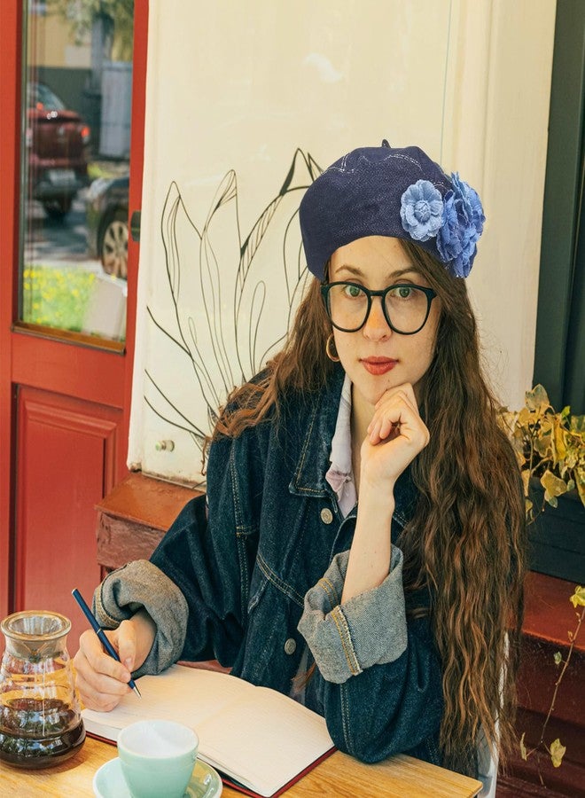 ZARSIO Denim Beret Hat for Women, French Artist Painter Beret Casual Sun Hat with Adjustable Strap (Dark Blue) - Image 2