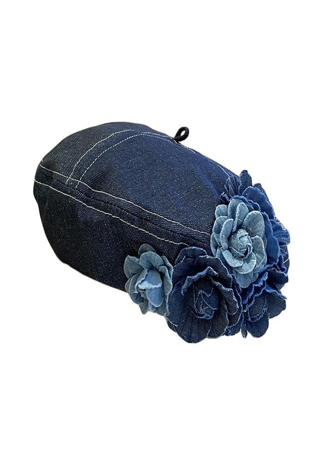 ZARSIO Denim Beret Hat for Women, French Artist Painter Beret Casual Sun Hat with Adjustable Strap (Dark Blue) - Image 1