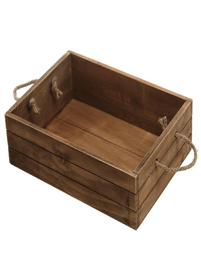 MyGift MyGift Rustic Brown Wooden Storage Bin with Rope Handles, Decorative Open Top Small Wood Box  - Image 1