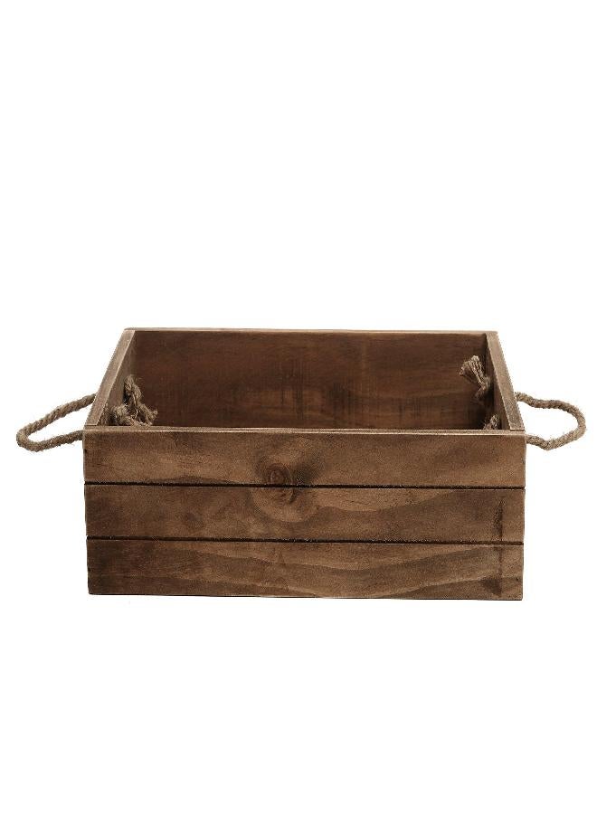 MyGift MyGift Rustic Brown Wooden Storage Bin with Rope Handles, Decorative Open Top Small Wood Box  - Image 2