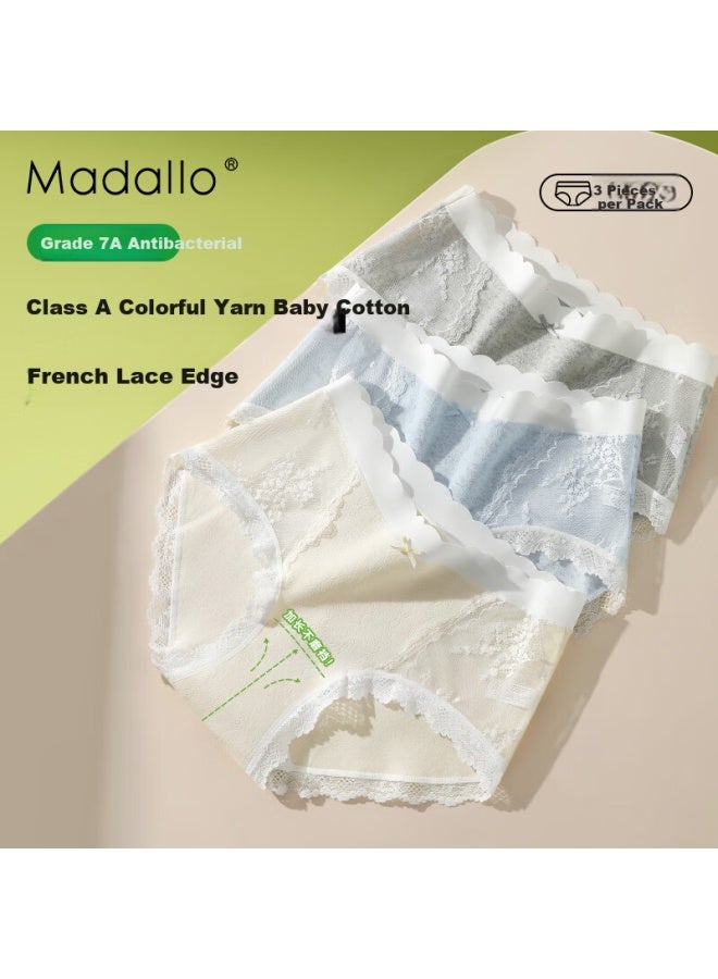 Madallo A-class Baby Cotton Women's Underwear Women's Pure Cotton Antibacterial Crotch Lace Girl's Underwear Mid-waist Triangle Pants - Image 1