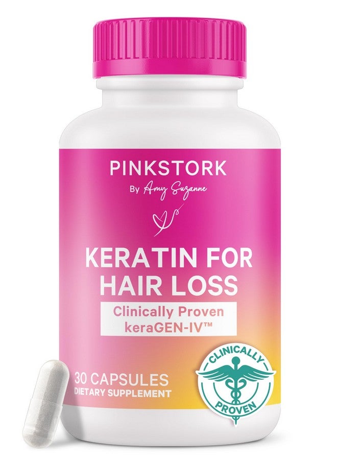 Pink Stork Keratin Hair Loss Supplement for Women - Clinically Studied KeraGEN-IV for Hair Care, Thinning, Shedding and Beauty - Hair Skin and Nails Support - Postpartum Hair Growth - 30 Capsules - Image 1