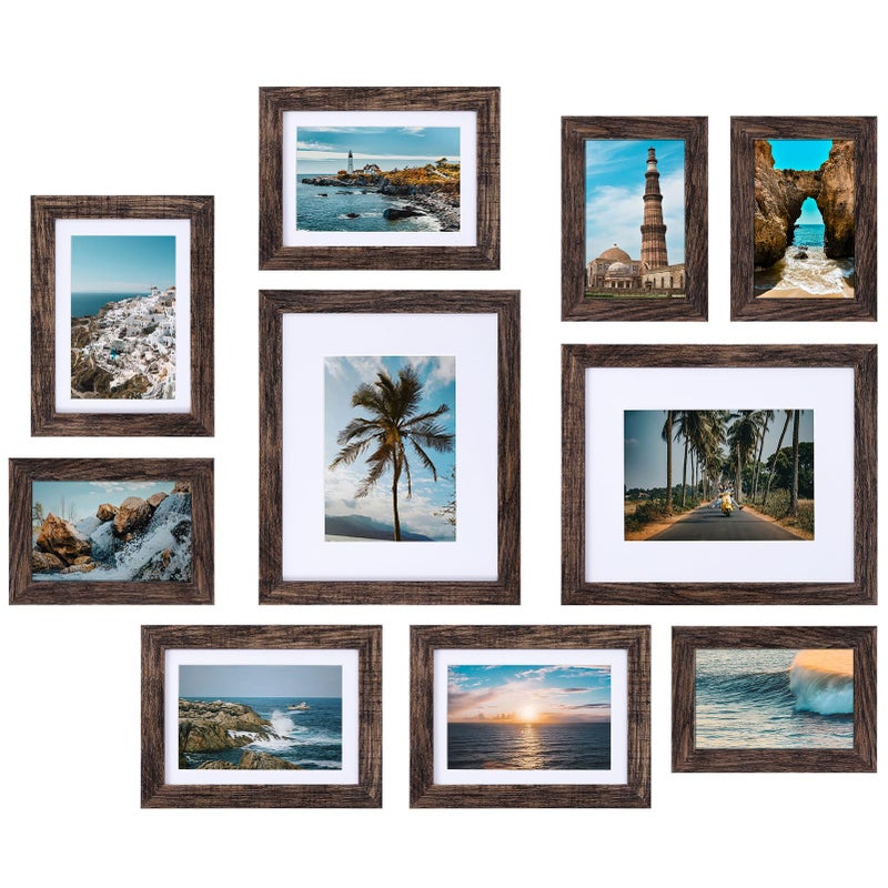 Vittanly 10 Pack Picture Frames Collage Wall Decor  Gallery Wall Frame Set for Wall or Tabletop Display  Multi Sizes with Two 8x10  Four 5x7  and Four 4x6 Photo Frames  Brown - Image 1