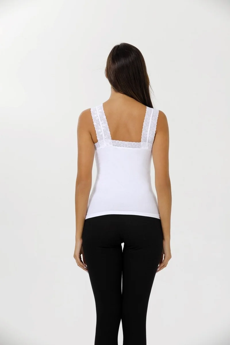 Sensu Women's Collar and Strap Lace Cotton Undershirt - ATL2006